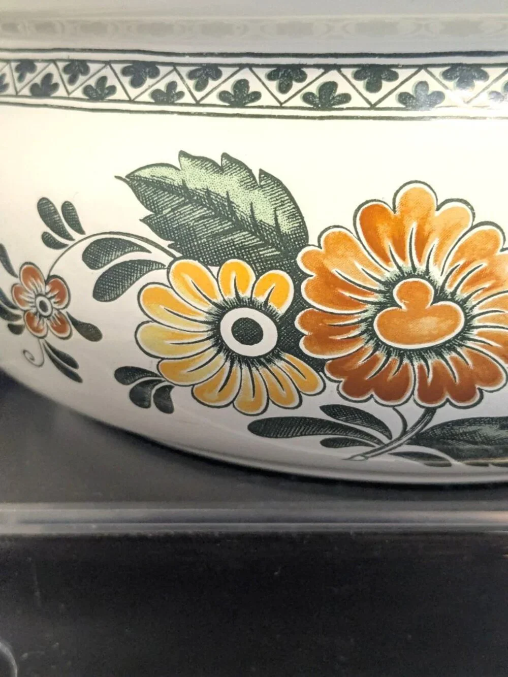 Vintage Asta Enamelware Alt Amsterdam Floral Covered Saucepan Brass Handle & Lid